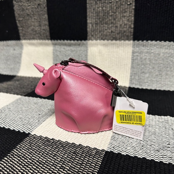 NWT Coach 1941 Uni Unicorn coin case wallet key fob keychain pearl pink coin bag - Picture 4 of 7